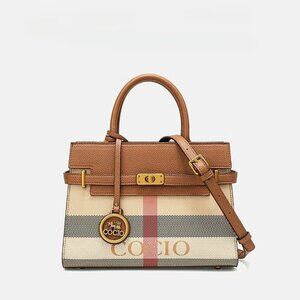 New Checkered Kelly Handbag – Fashionable Women's Medium Shoulder Bag, Beige